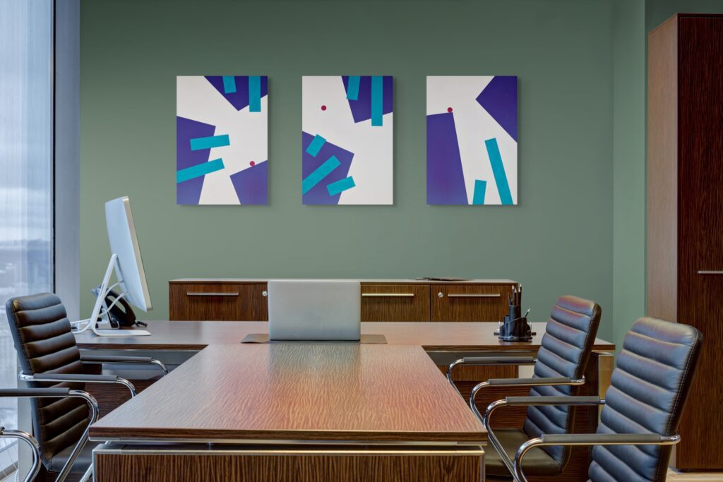 Abstract geometric paintings by Adra - Sensations Triptych in working space