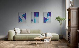 Abstract geometric paintings by Adra - Sentantions Triptych in living room 03