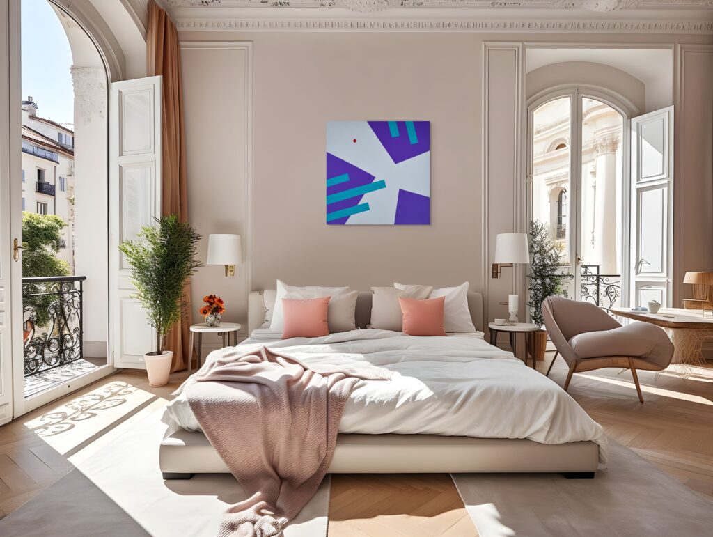 Abstract, textured painting by Adra - Interplay Becoming by Adra in bedroom