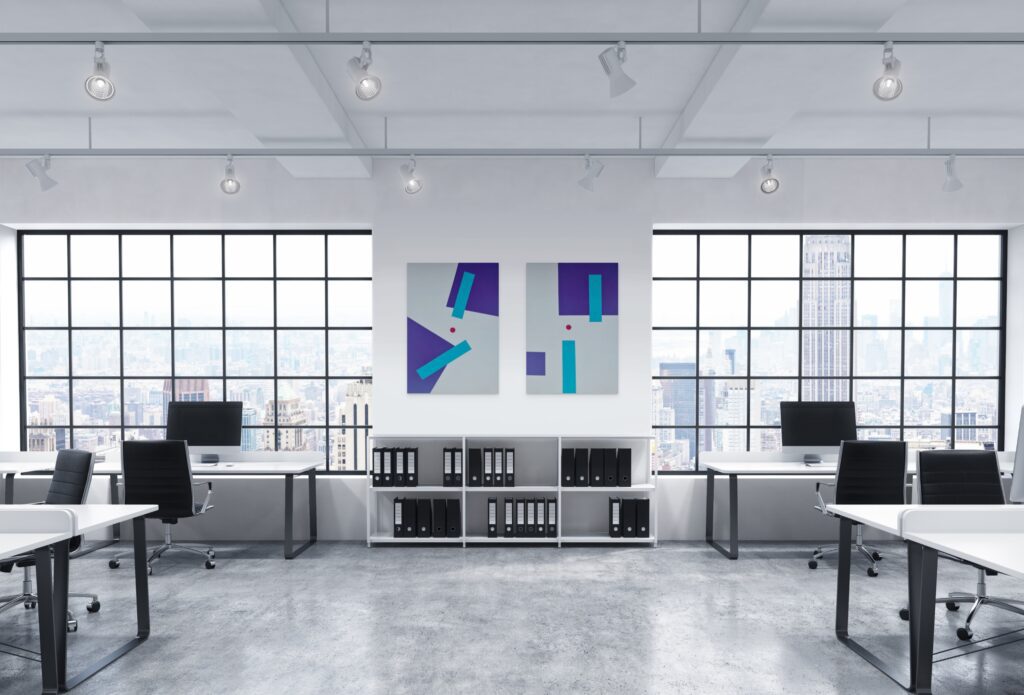 Abstract geometric paintings by Adra - Sentantions Pulses in office workspace 02