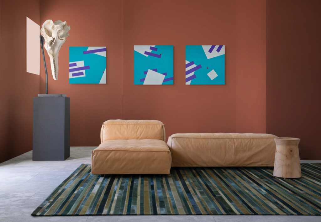 Geometric, abstract art - Gravity Triptych by Adra in modern living room