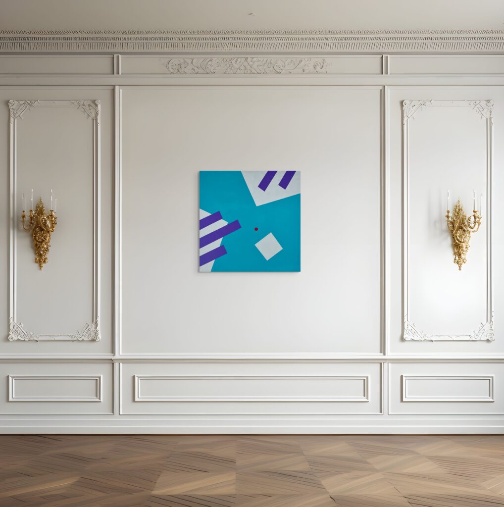 Geometric, abstract art - Gravity Uplifting Painting by Adra in historic modern beige living room 02