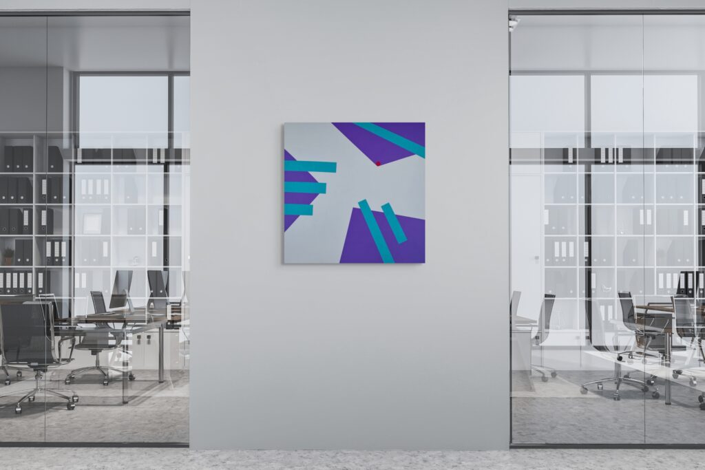 Abstract, textured painting by Adra - Interplay Calling by Adra in office lobby 02