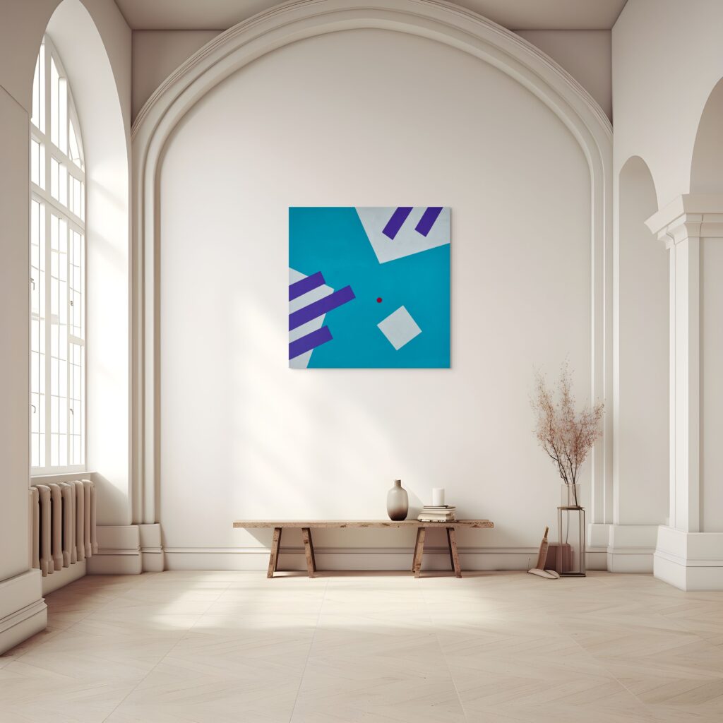 Geometric, abstract art - Gravity Uplifting Painting by Adra in beighistoric modern living room