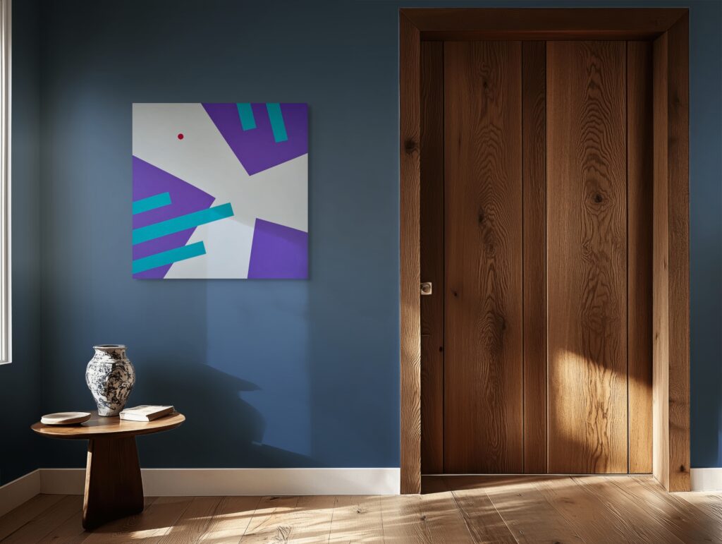 Abstract, textured painting by Adra - Interplay Becoming by Adra in restroom