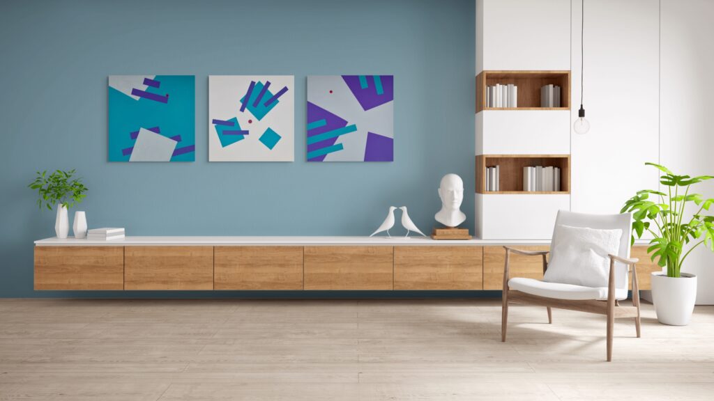 Abstract, textured painting by Adra - Interplay, Joy and Gravity by Adra in living room