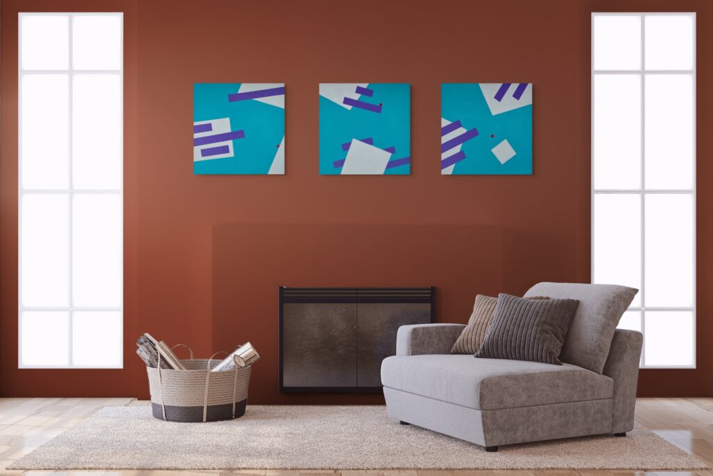 Abstract, textured paintings by Adra - Gravity Triptych for colourful living room