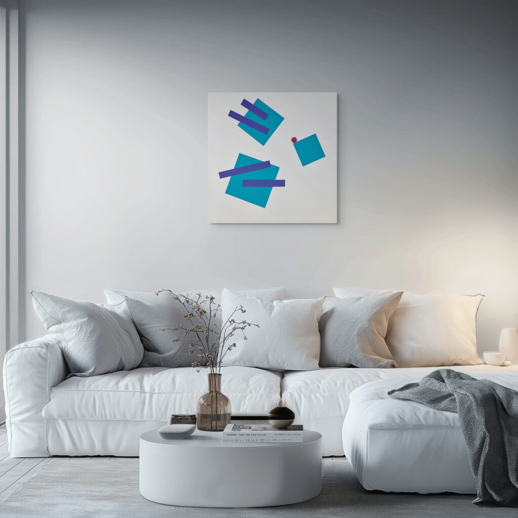 Abstract, textured painting - Joy of Closeness - Fluid Intimacy painting by Adra in grey living room