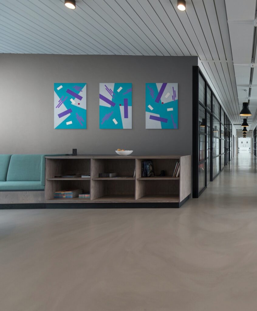 Abstract geometric paintings by Adra - Balance Triptych in working space