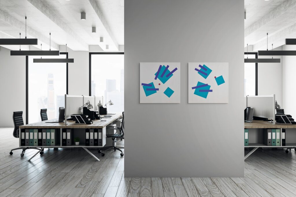 Abstract geometric paintings by Adra - Joy of Closeness in modern office space