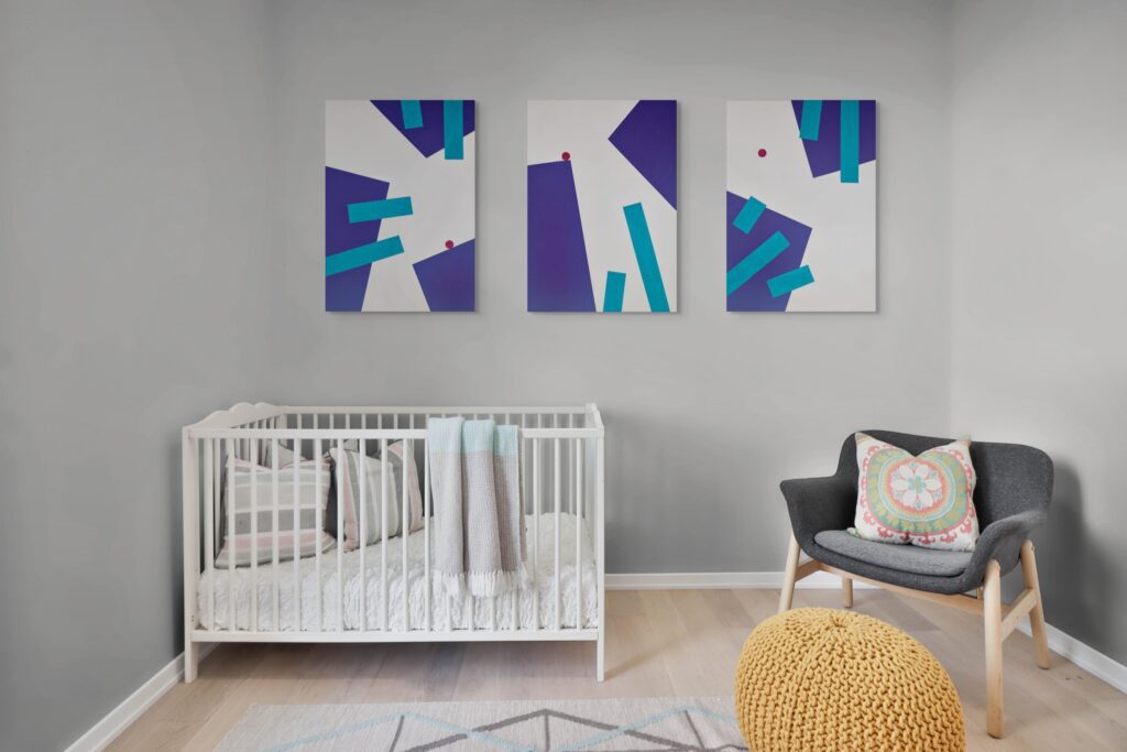 Abstract, textured painting by Adra - Playtime Triptych in child bedroom