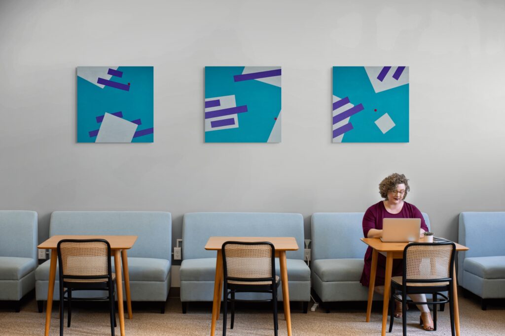 Abstract geometric paintings by Adra - Gravity Triptych in working space
