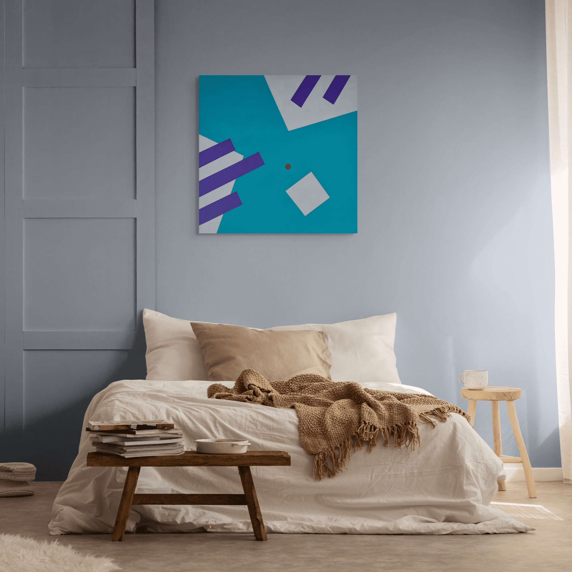 Geometric, abstract art - Gravity Uplifting Painting by Adra in modern bedroom