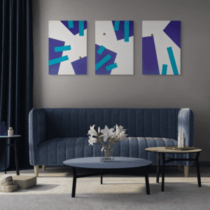 Abstract, textured painting by Adra - Playtime Triptych in modern living room