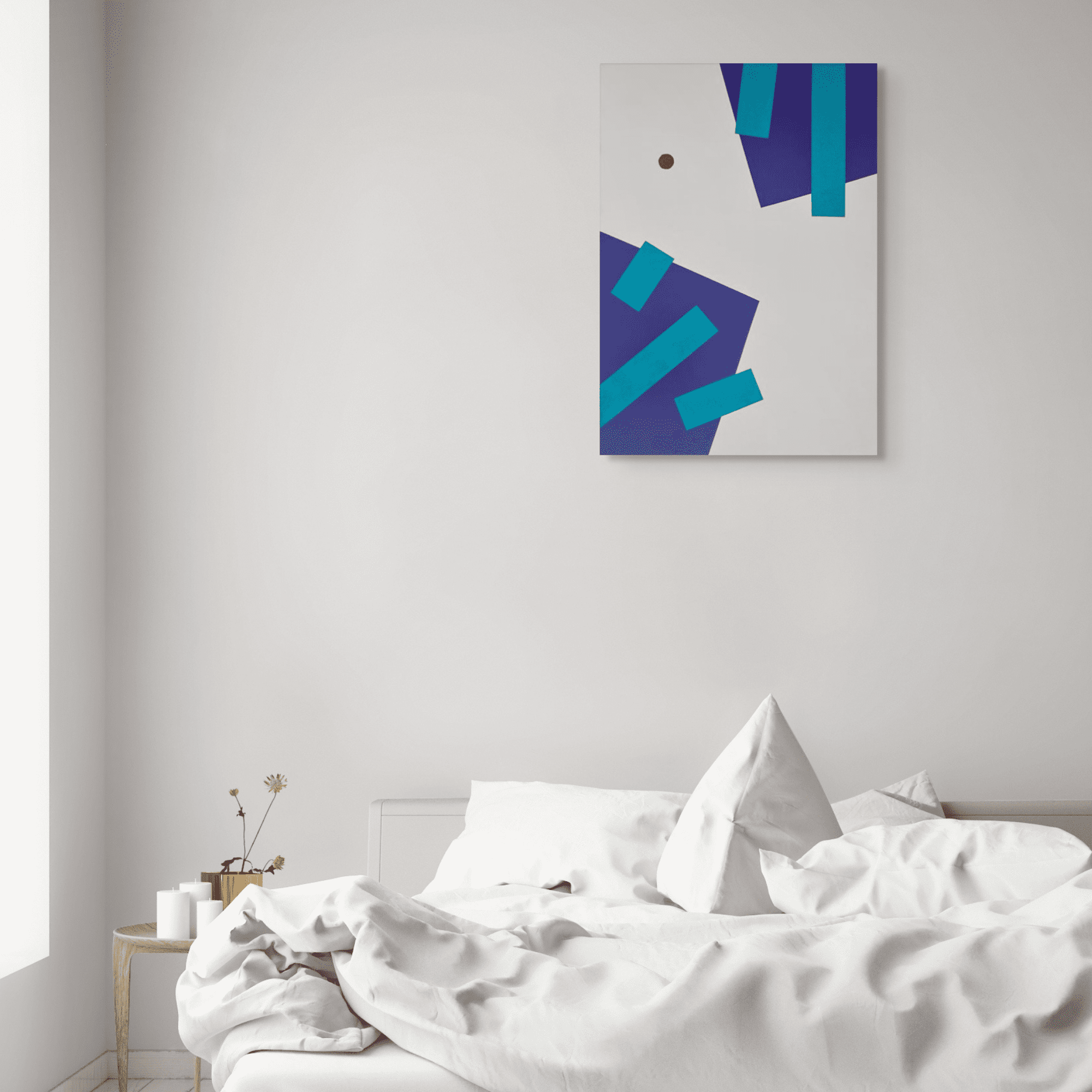 Geometric, textured abstract art by Adra - Playtime Adventure painting in minimalist bedroom
