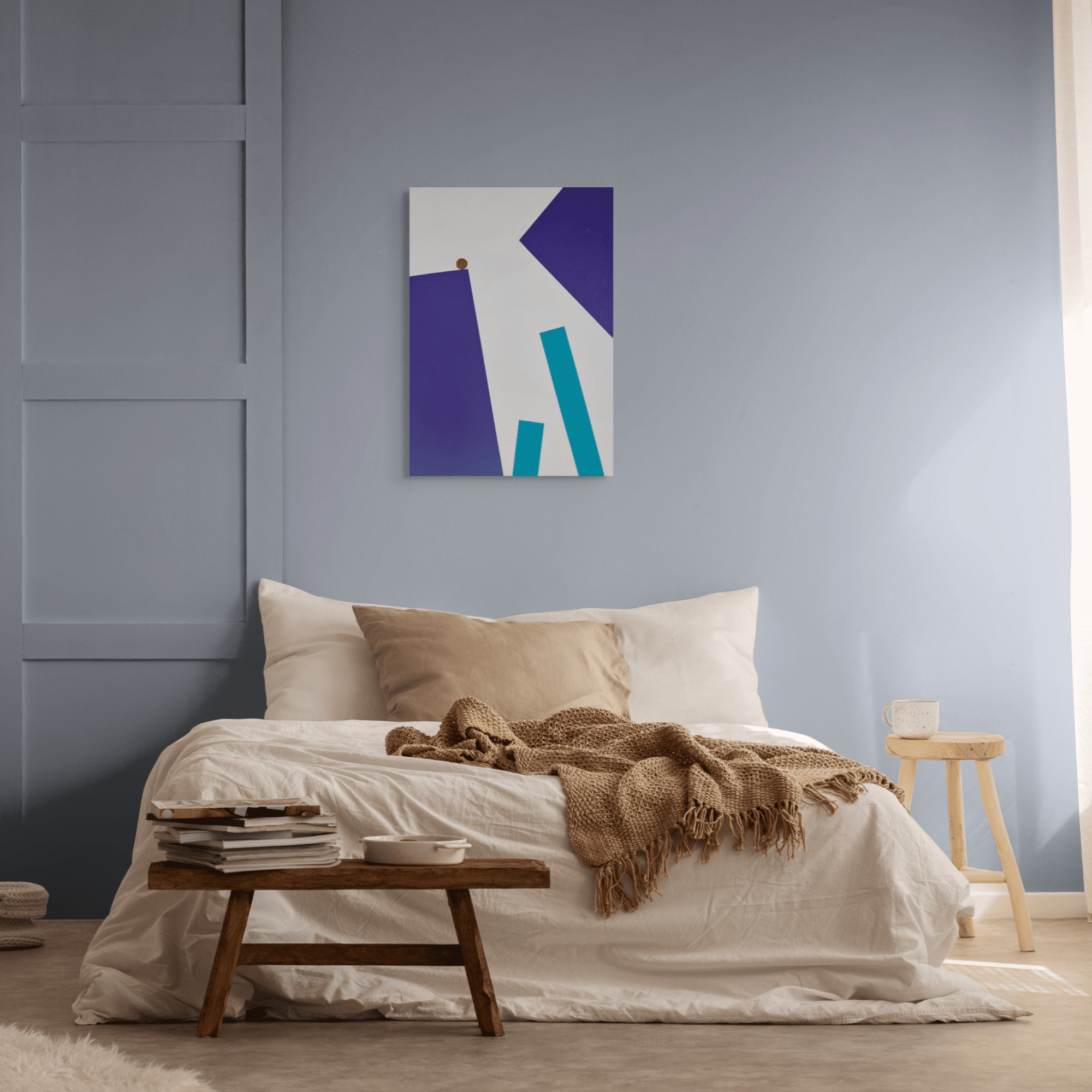 Geometric, textured abstract art by Adra - Playtime Bouncy painting in bedroom